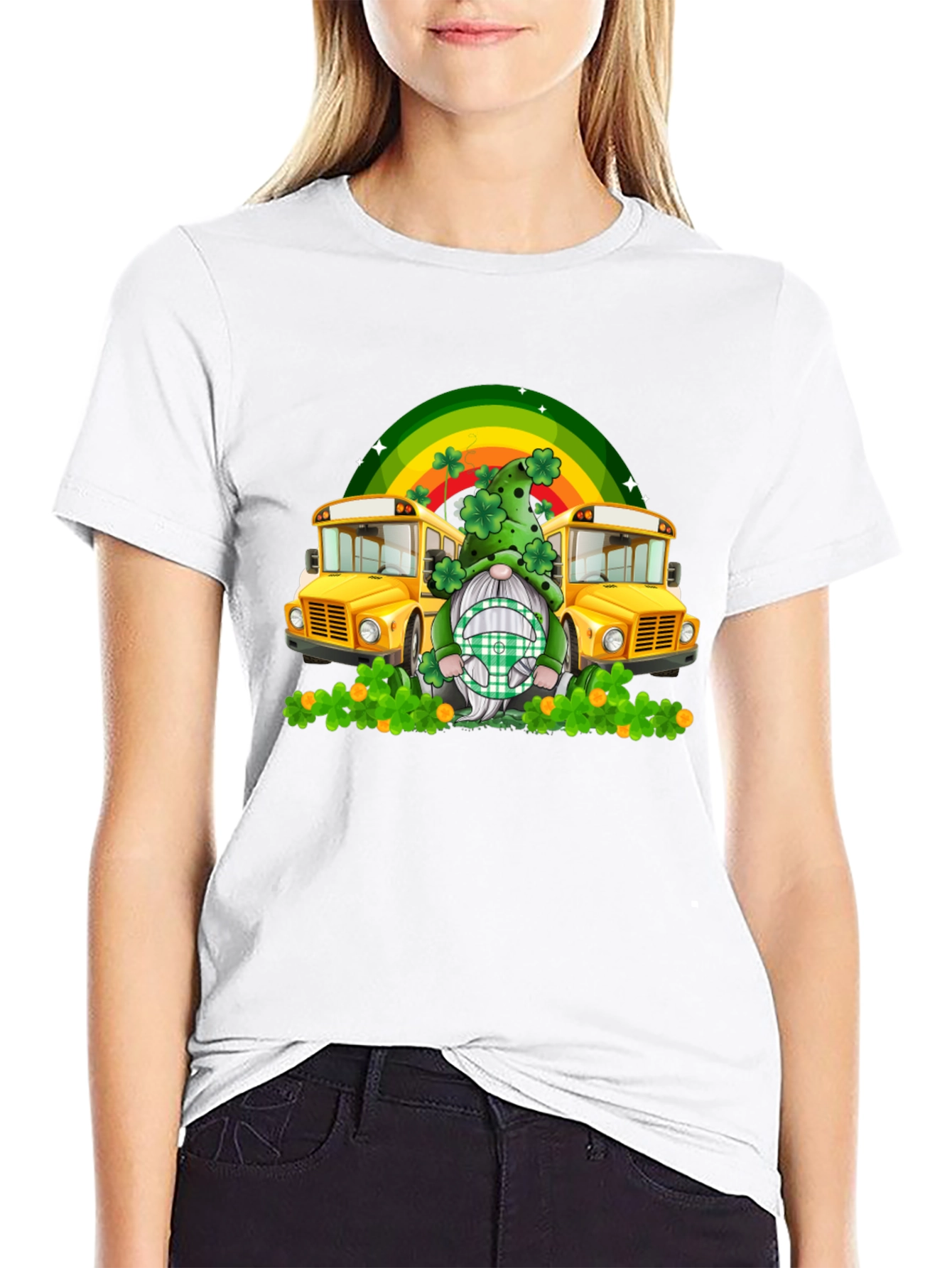 St. Patricks Day Gnome School Bus T-Shirt