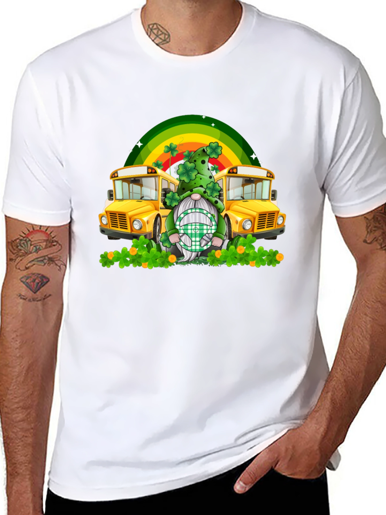 St. Patricks Day Gnome School Bus T-Shirt