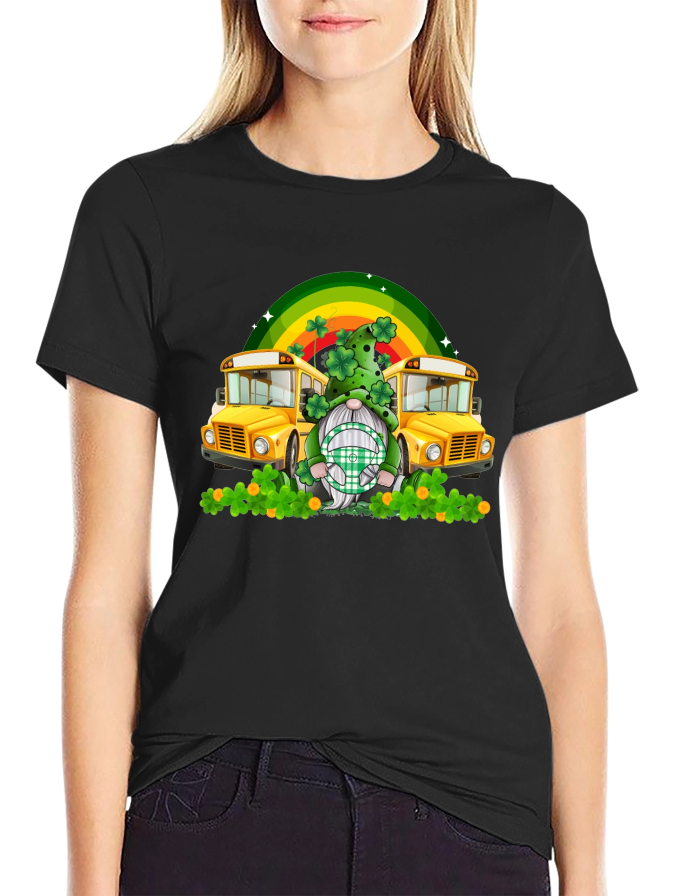 St. Patricks Day Gnome School Bus T-Shirt