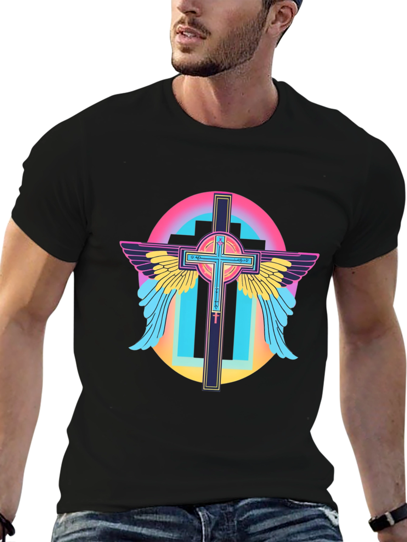 Retro Cross Wings Graphic T-Shirt