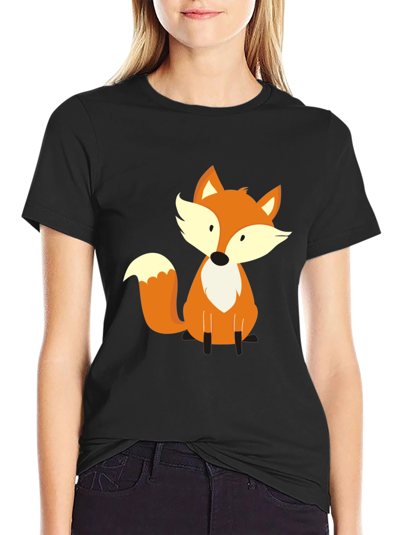 Cute Fox Graphic Tee - Soft Black T-Shirt