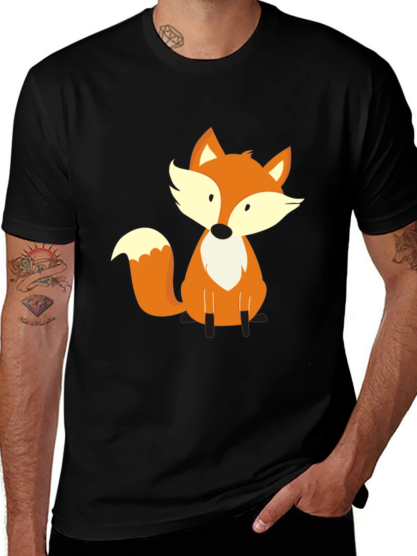 Cute Fox Graphic Tee - Soft Black T-Shirt
