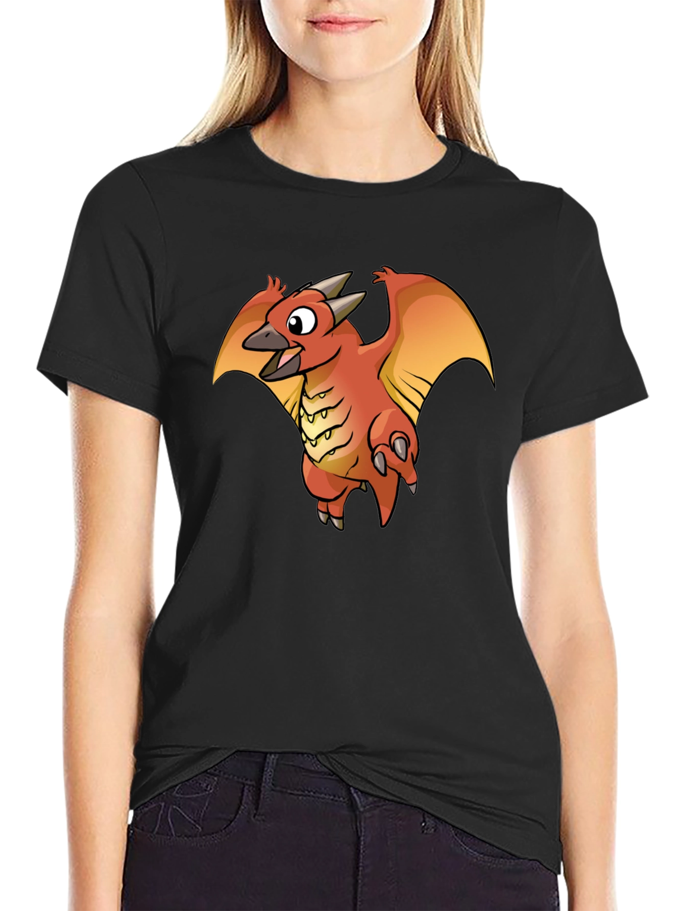 Cartoon Rodan Graphic Black T-Shirt