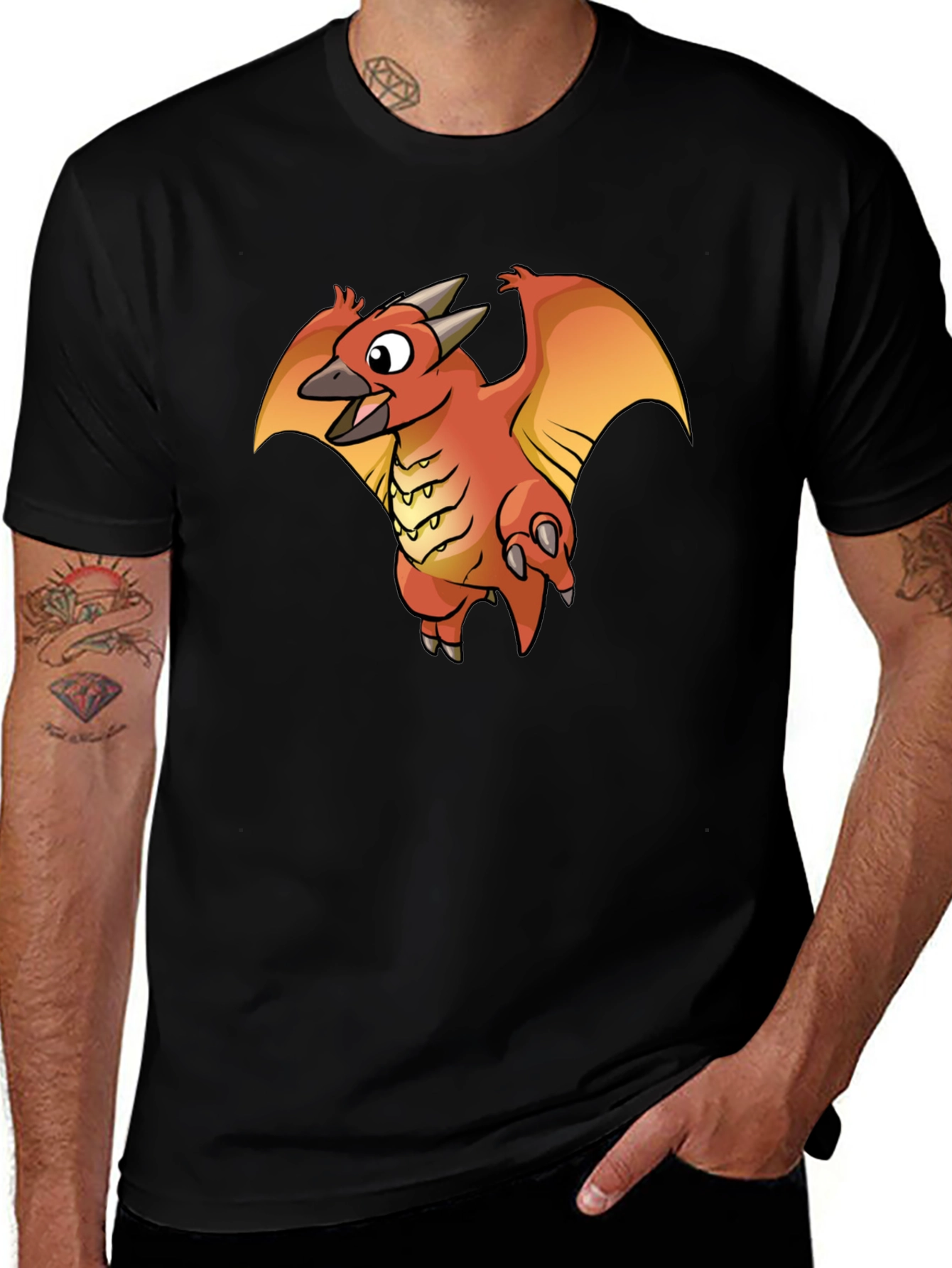 Cartoon Rodan Graphic Black T-Shirt