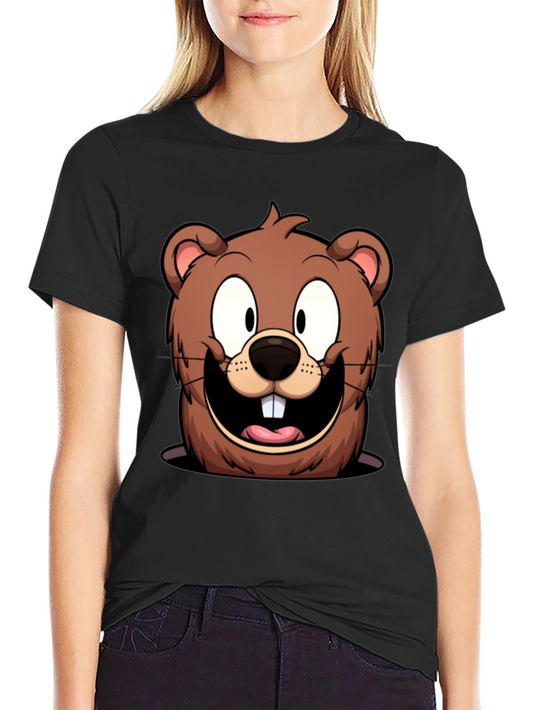 Cartoon Beaver Graphic T-Shirt