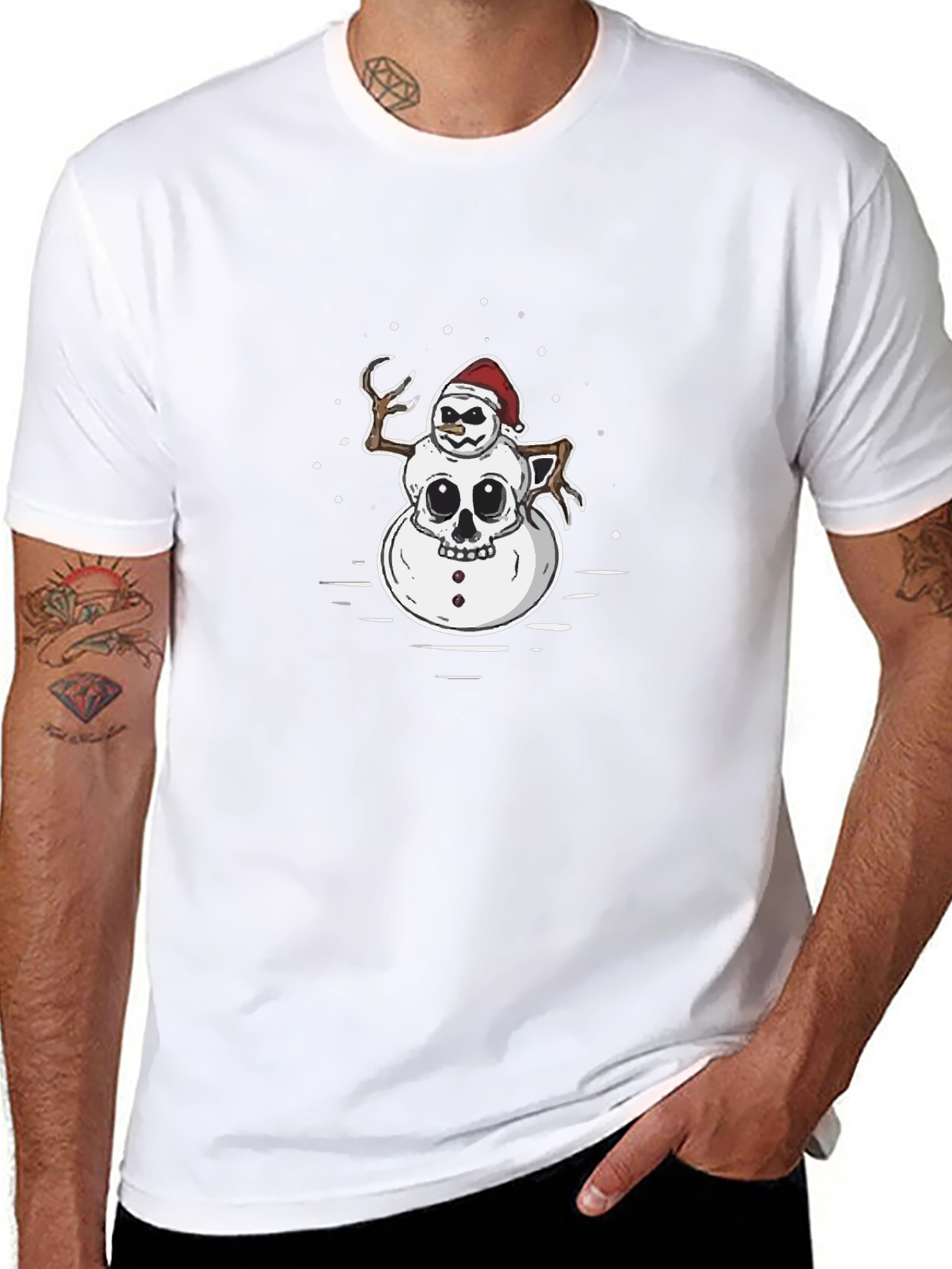 Creepy Snowman Skull Graphic Black T-Shirt