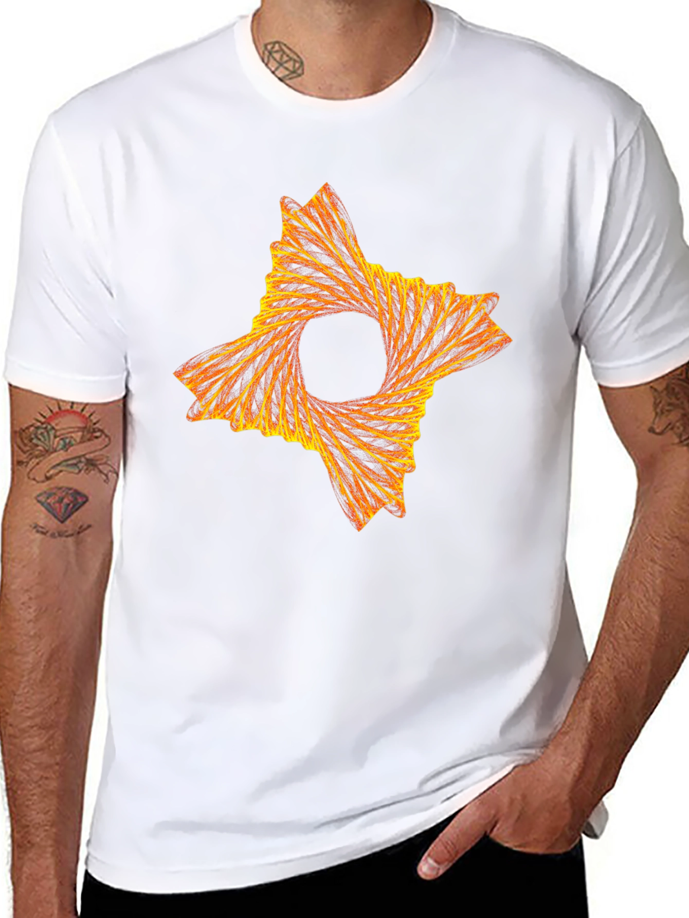 Abstract Fiery Star Graphic Tee - Black Cotton T-Shirt