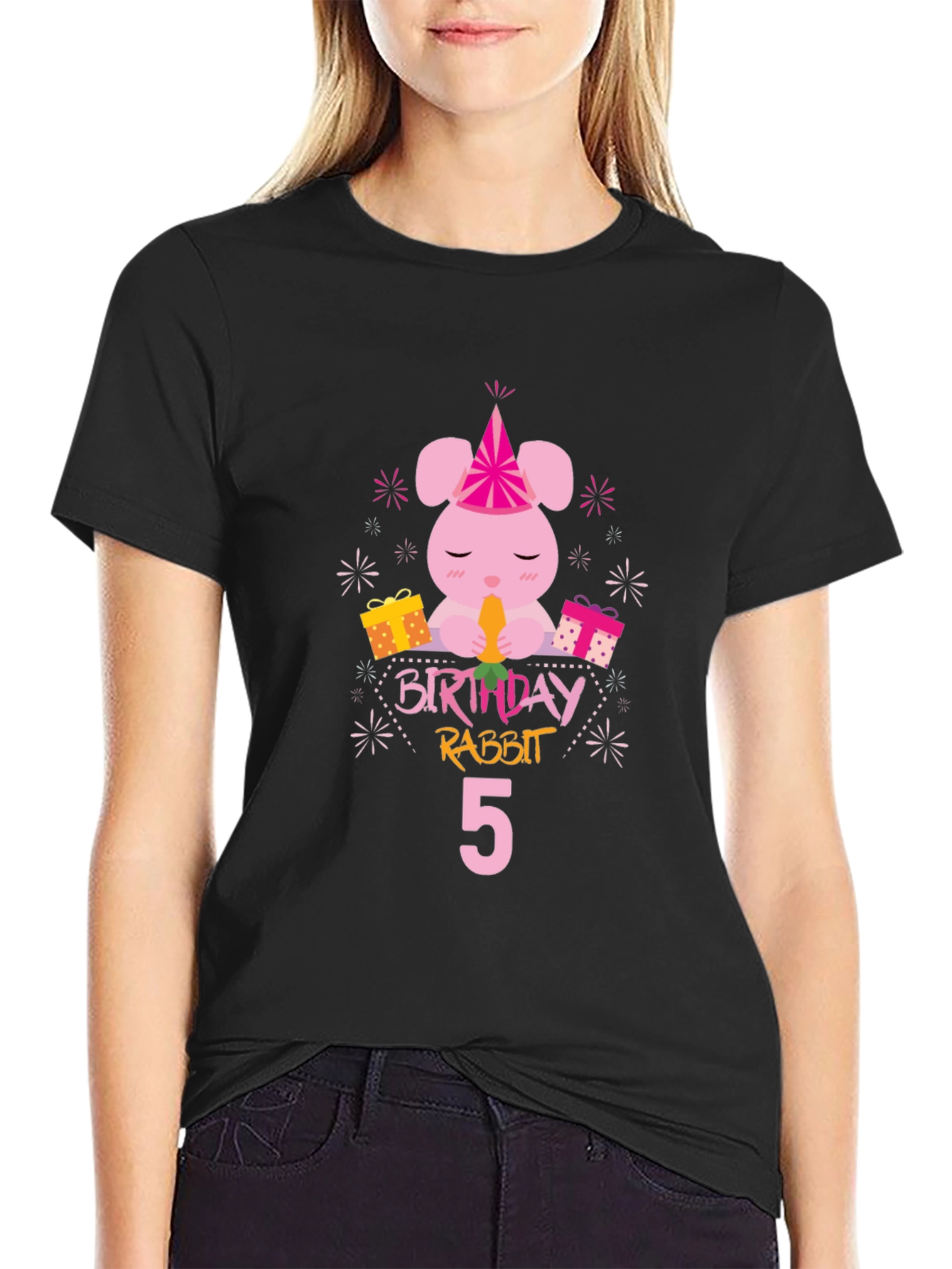 Birthday Rabbit 5th Birthday Black T-shirt