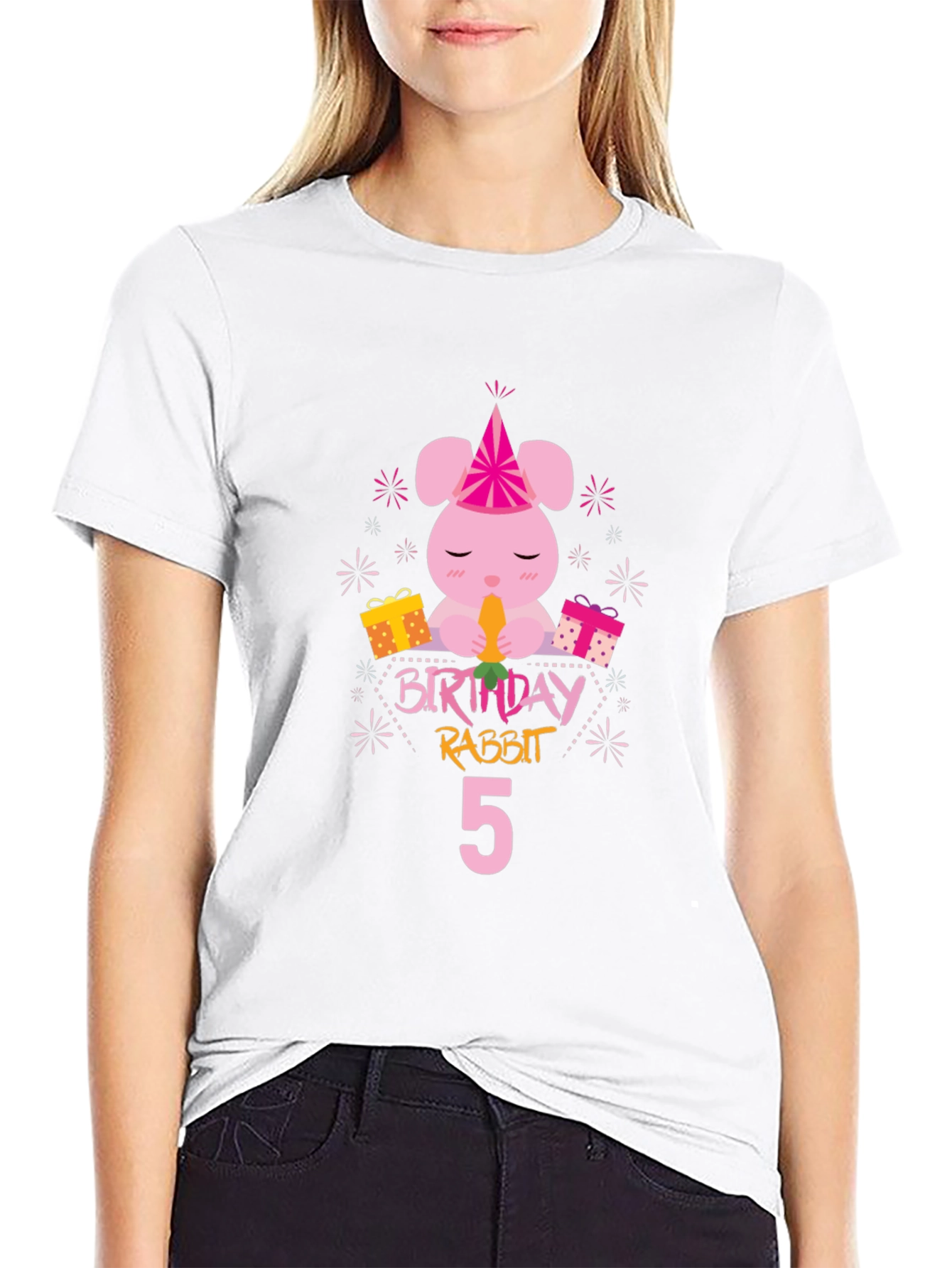 Birthday Rabbit 5th Birthday Black T-shirt