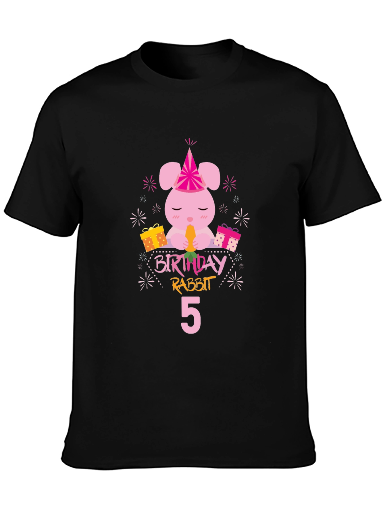 Birthday Rabbit 5th Birthday Black T-shirt