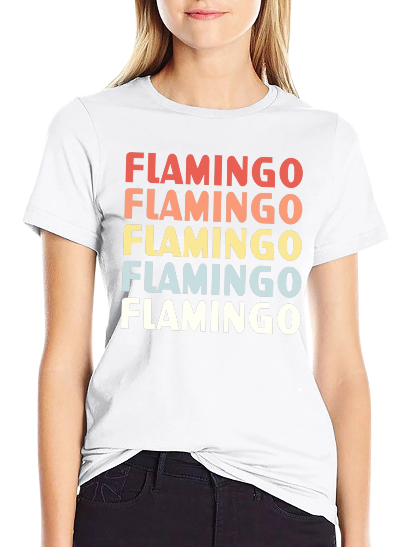 Retro Flamingo Graphic T-Shirt Black Cotton Tee