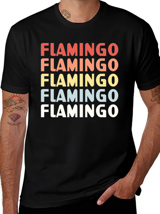Retro Flamingo Graphic T-Shirt Black Cotton Tee