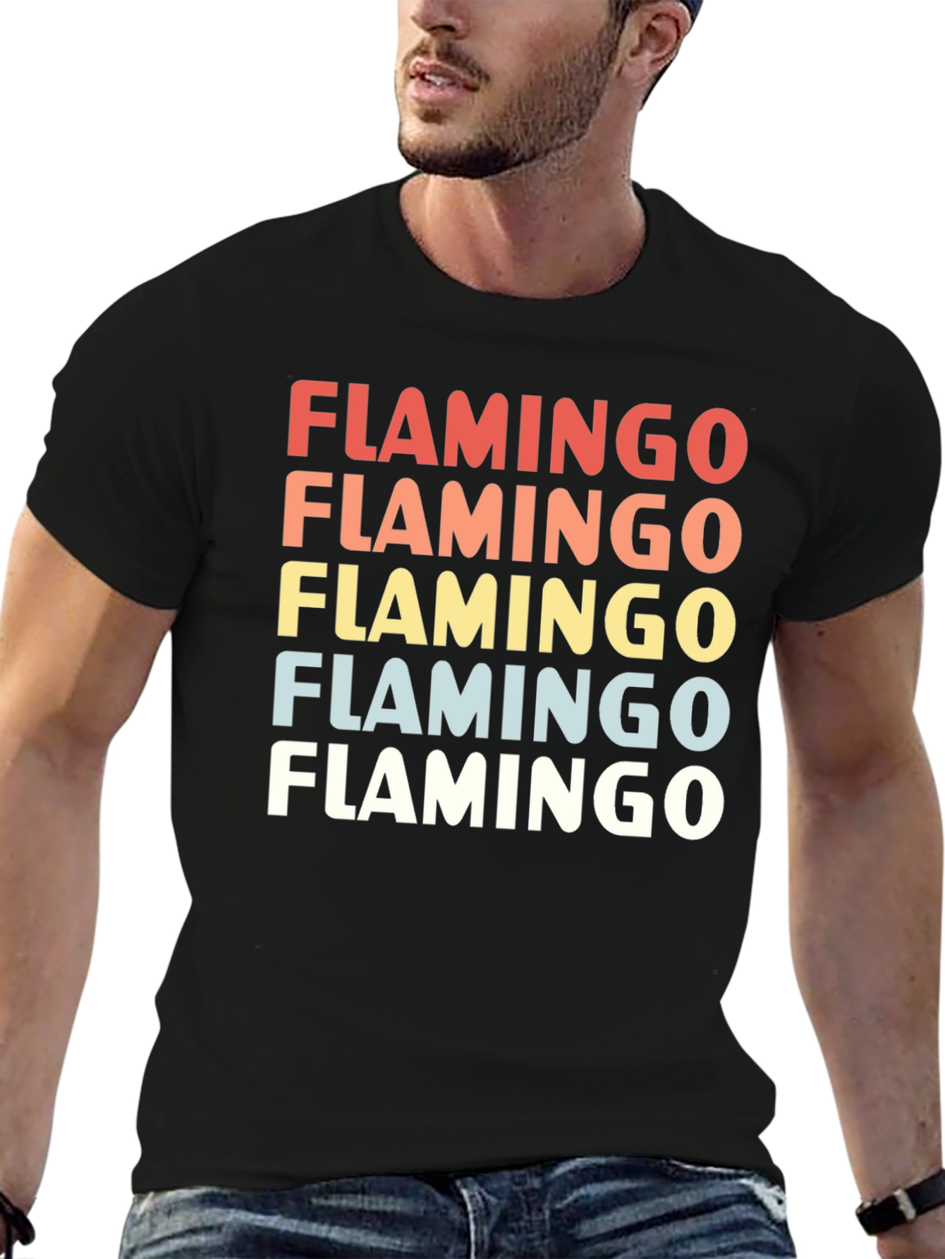 Retro Flamingo Graphic T-Shirt Black Cotton Tee