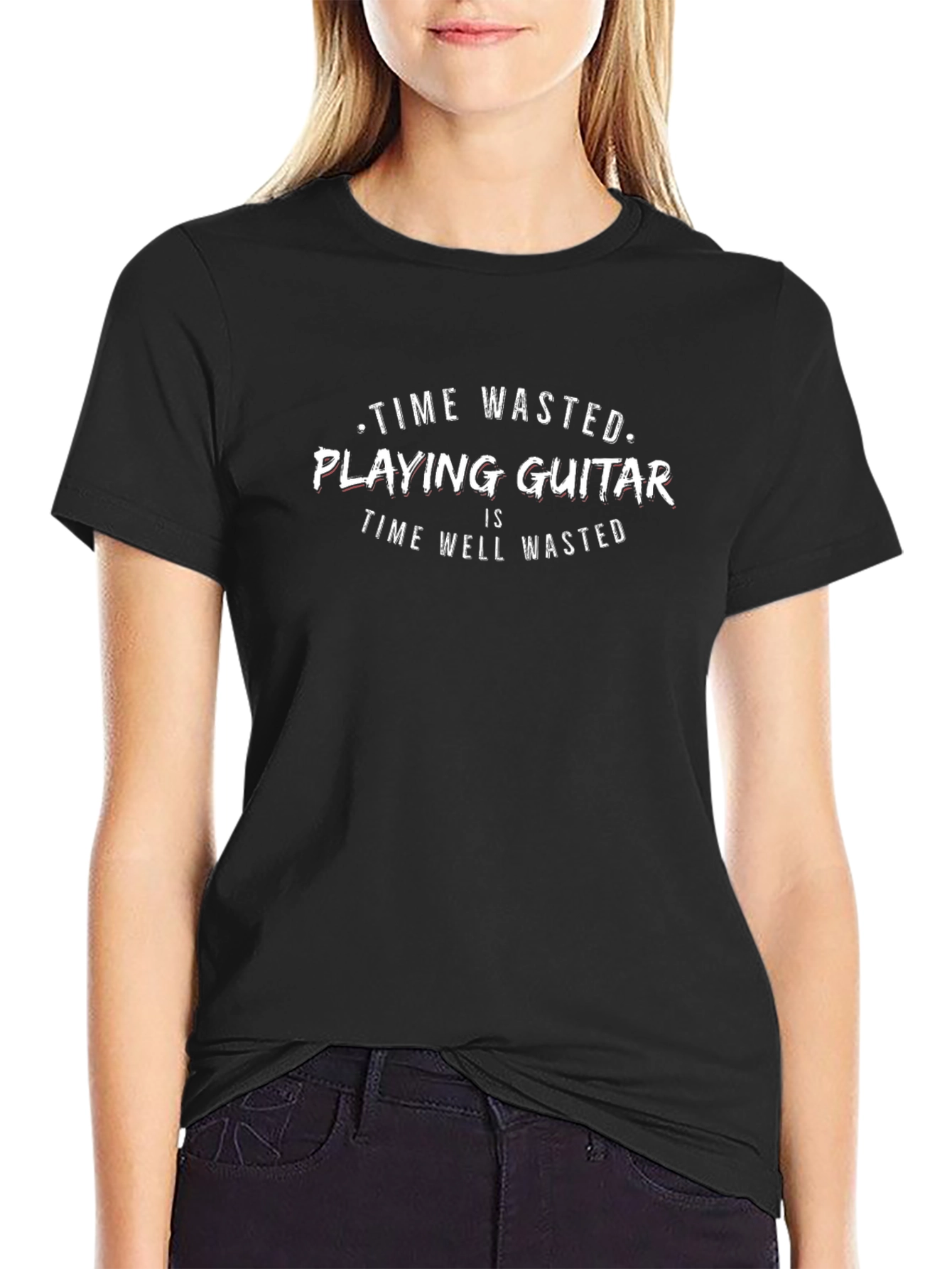 Time Wasted Playing Guitar Mens Black T-Shirt