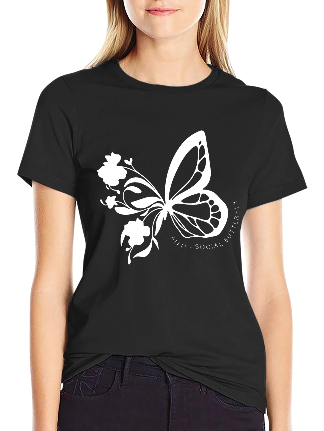 Anti-Social Butterfly Graphic Print T-Shirt