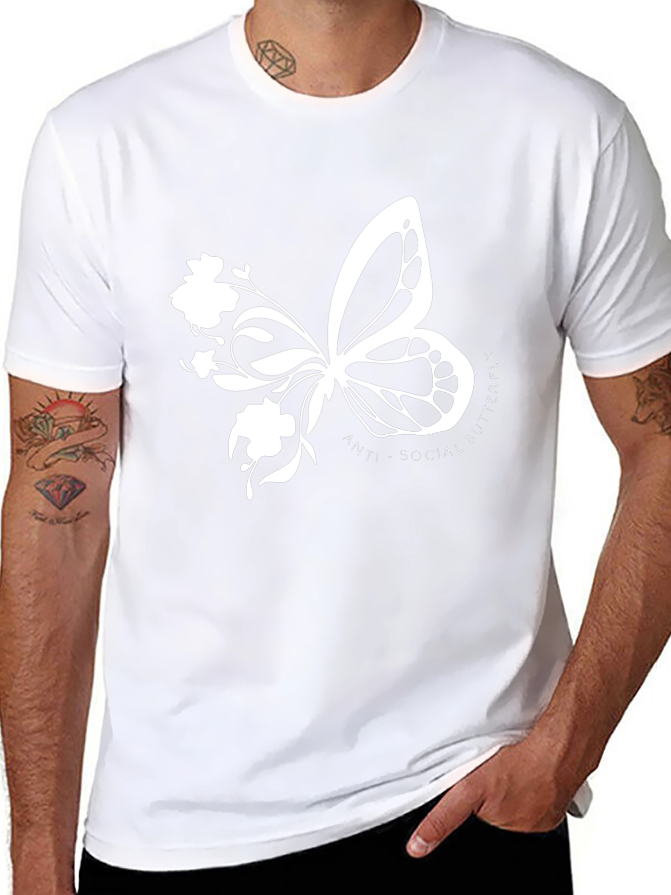 Anti-Social Butterfly Graphic Print T-Shirt