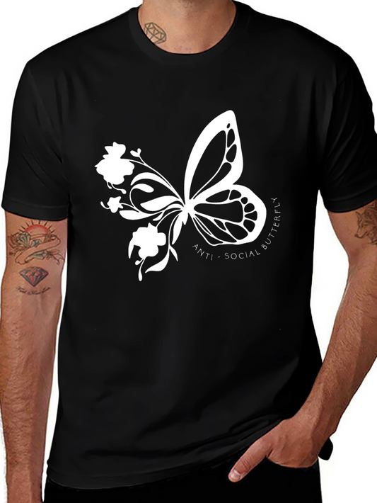 Anti-Social Butterfly Graphic Print T-Shirt