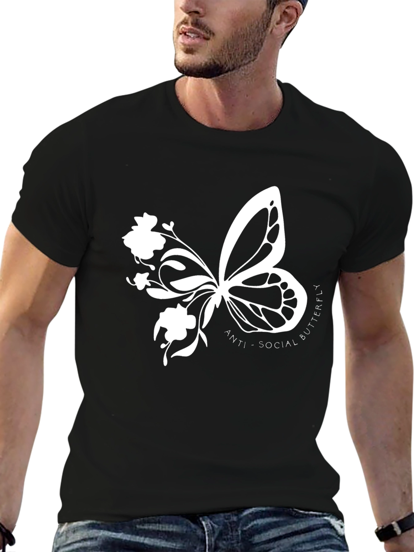 Anti-Social Butterfly Graphic Print T-Shirt