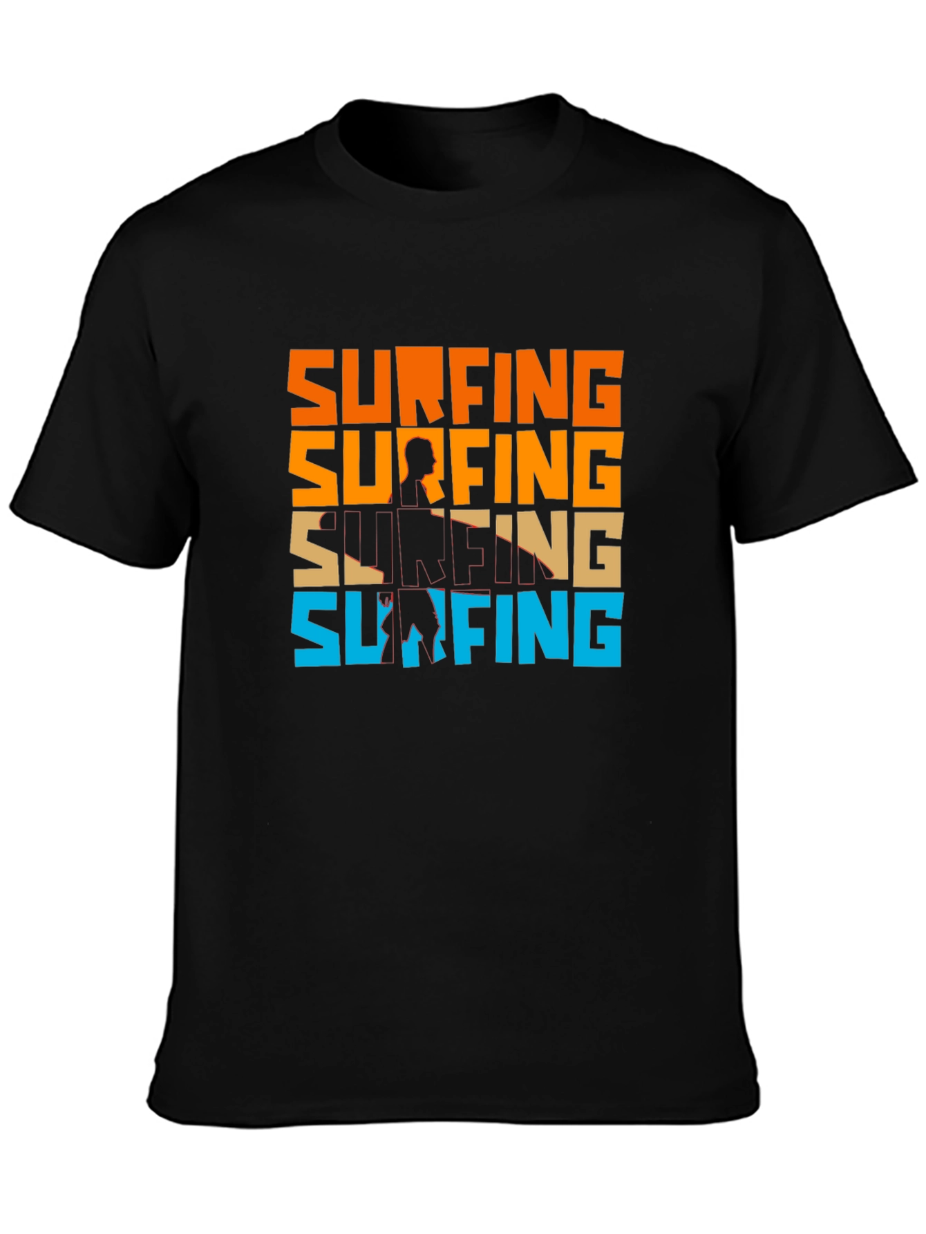 Surfing Graphic Tee - Retro Style Black T-Shirt