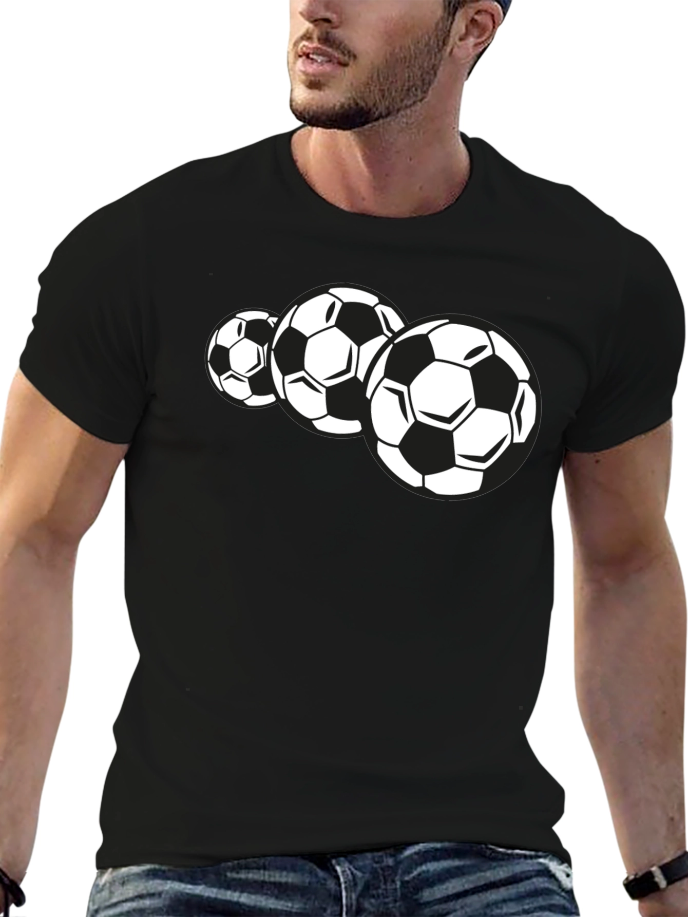 Soccer Balls Graphic Tee - Black Short Sleeve