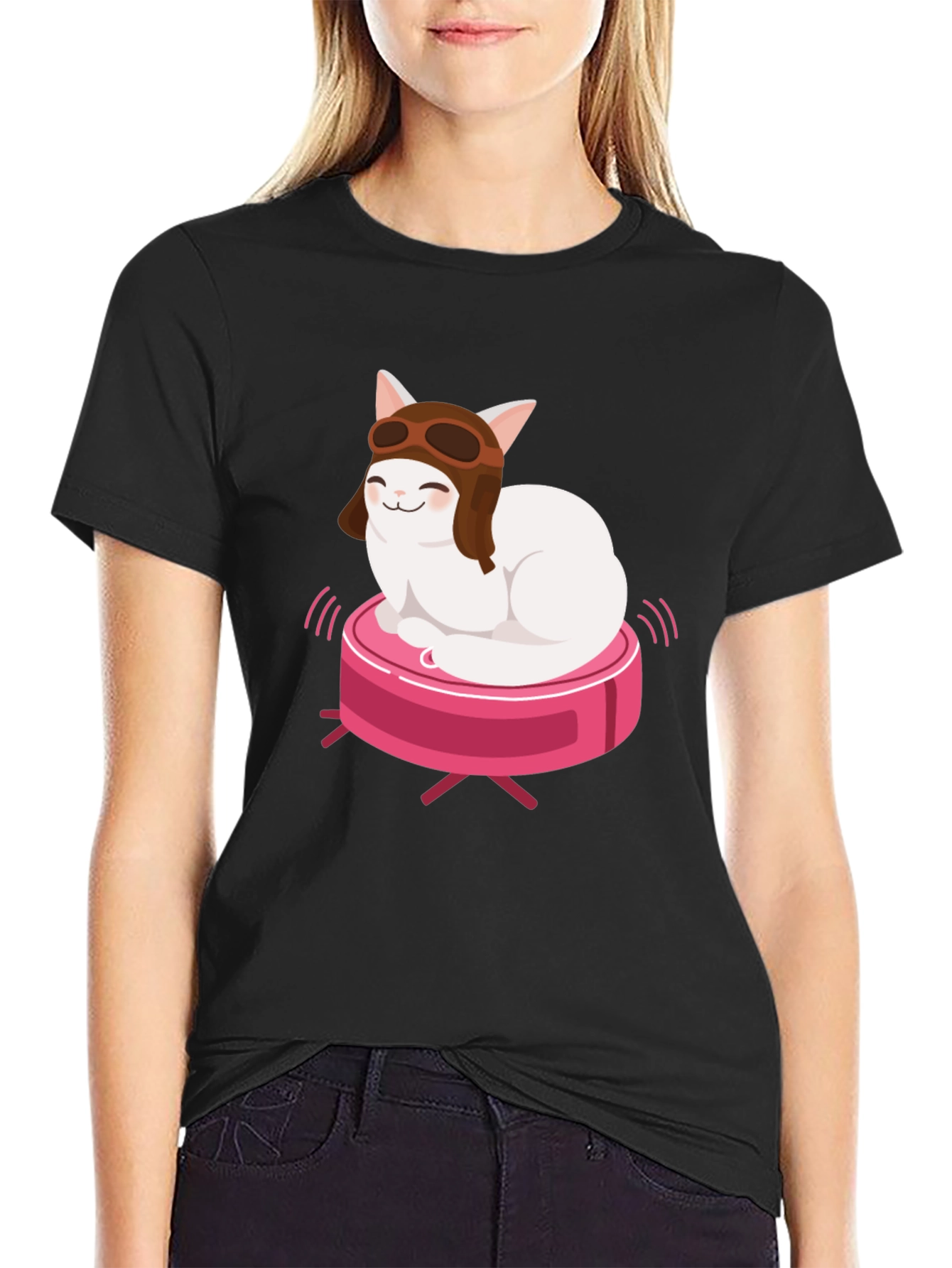Cat Pilot on Robot Vacuum T-Shirt