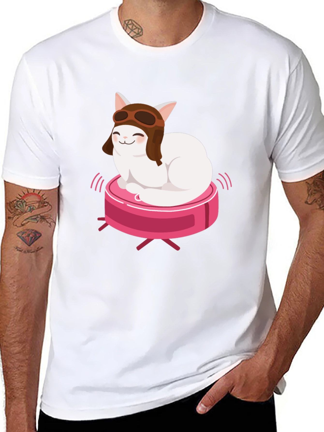 Cat Pilot on Robot Vacuum T-Shirt