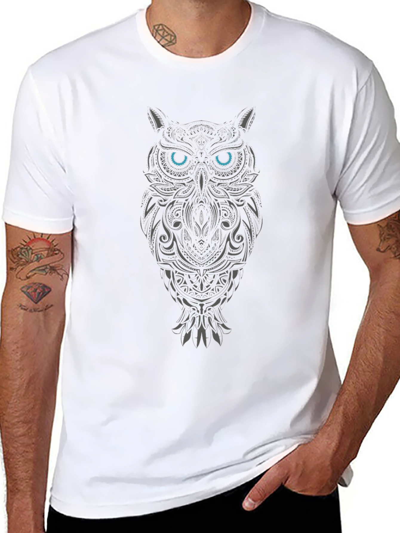 Tribal Owl Graphic Tee - Blue Eyes