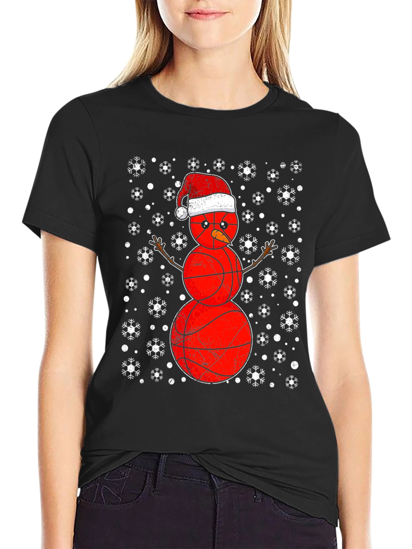 Basketball Snowman Christmas T-Shirt
