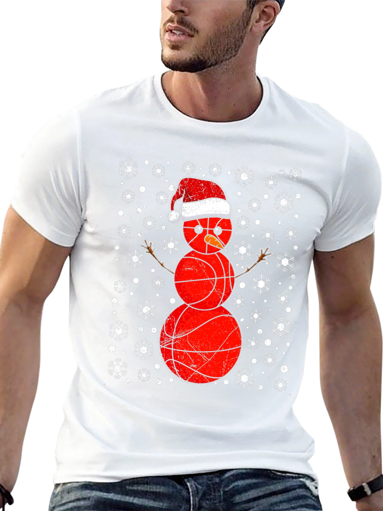 Basketball Snowman Christmas T-Shirt