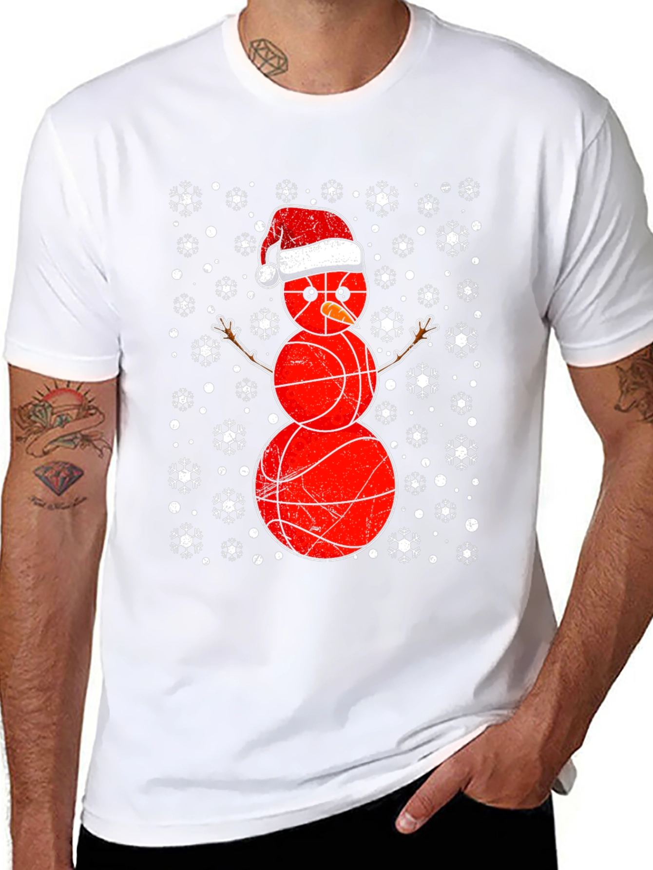 Basketball Snowman Christmas T-Shirt