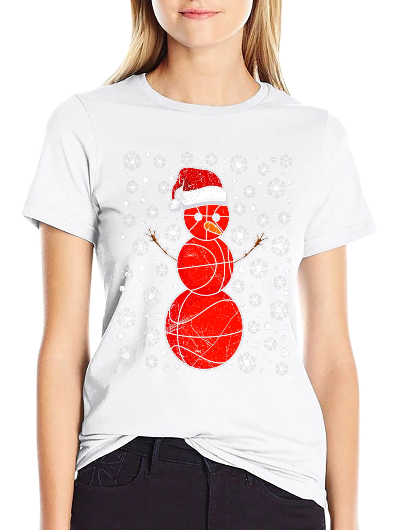 Basketball Snowman Christmas T-Shirt