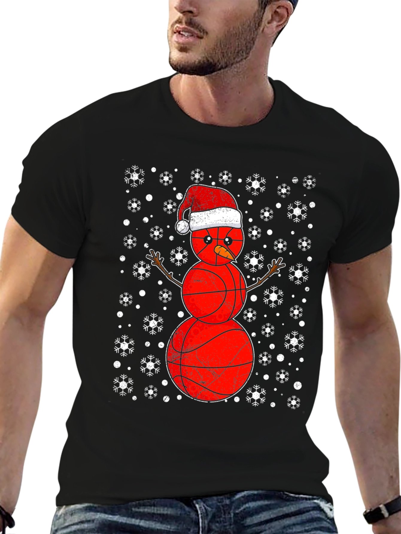 Basketball Snowman Christmas T-Shirt