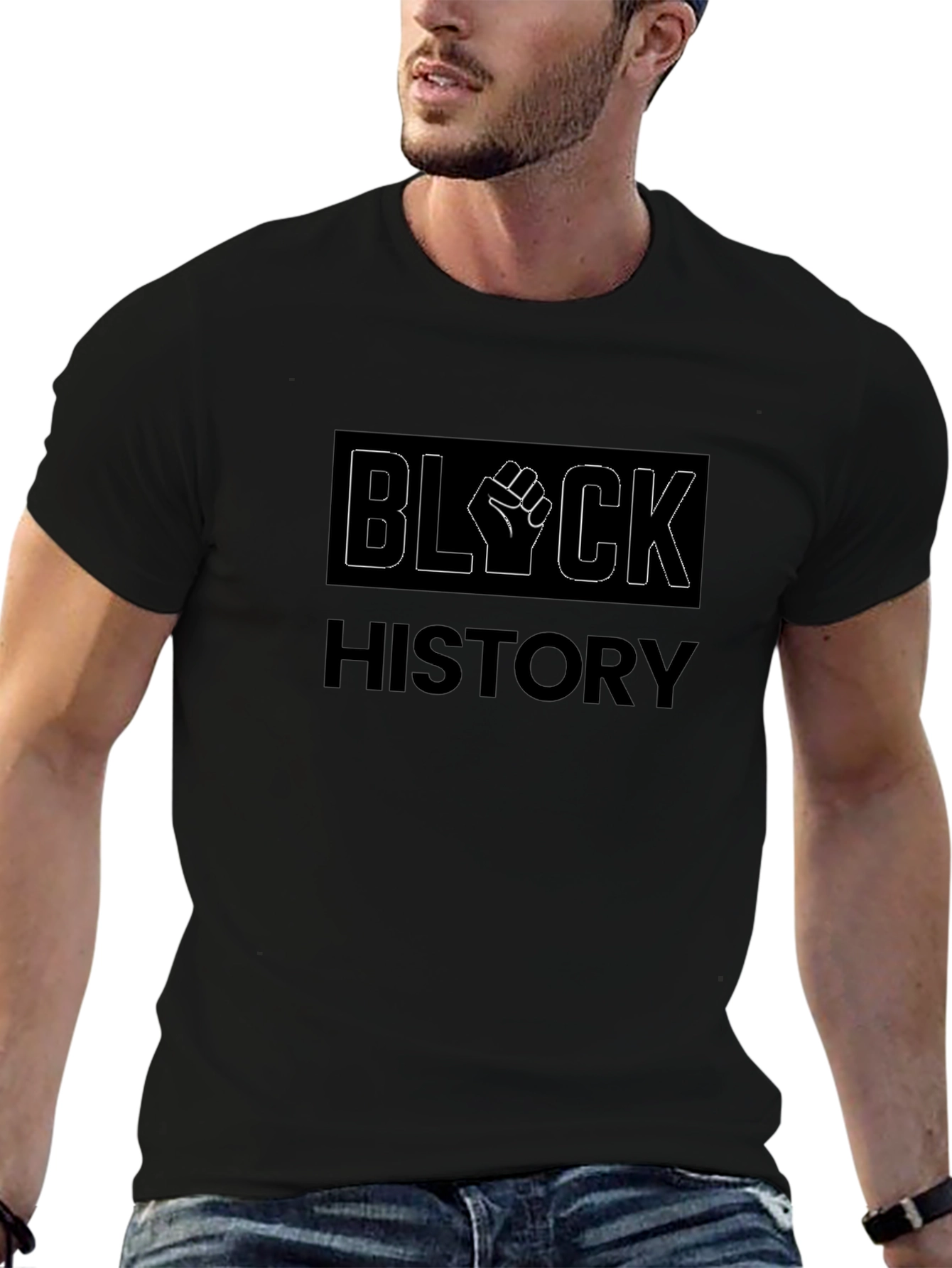 Black History T-Shirt with Raised Fist Design