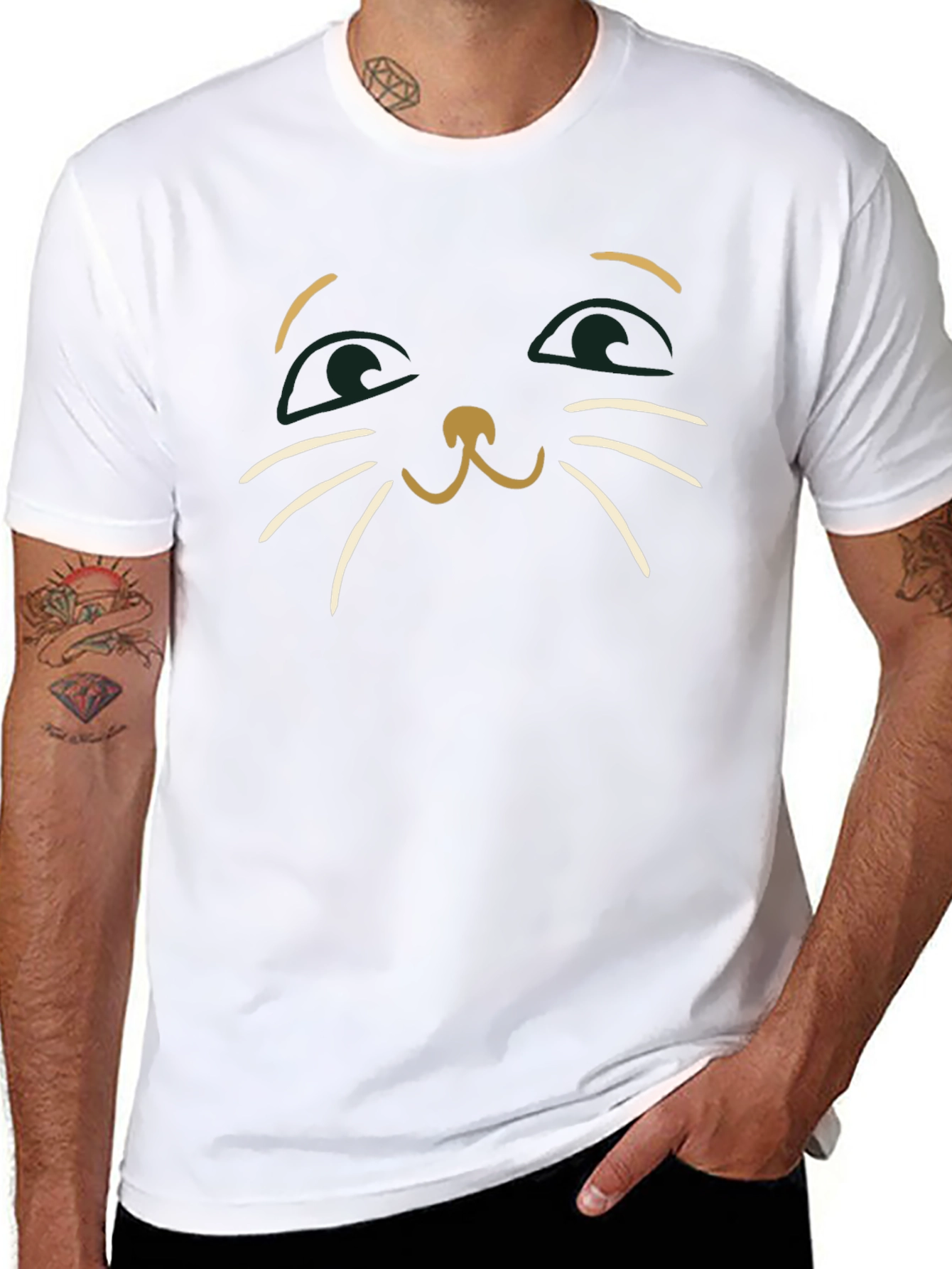 Cute Cat Face Graphic Tee - Mens Black T-Shirt