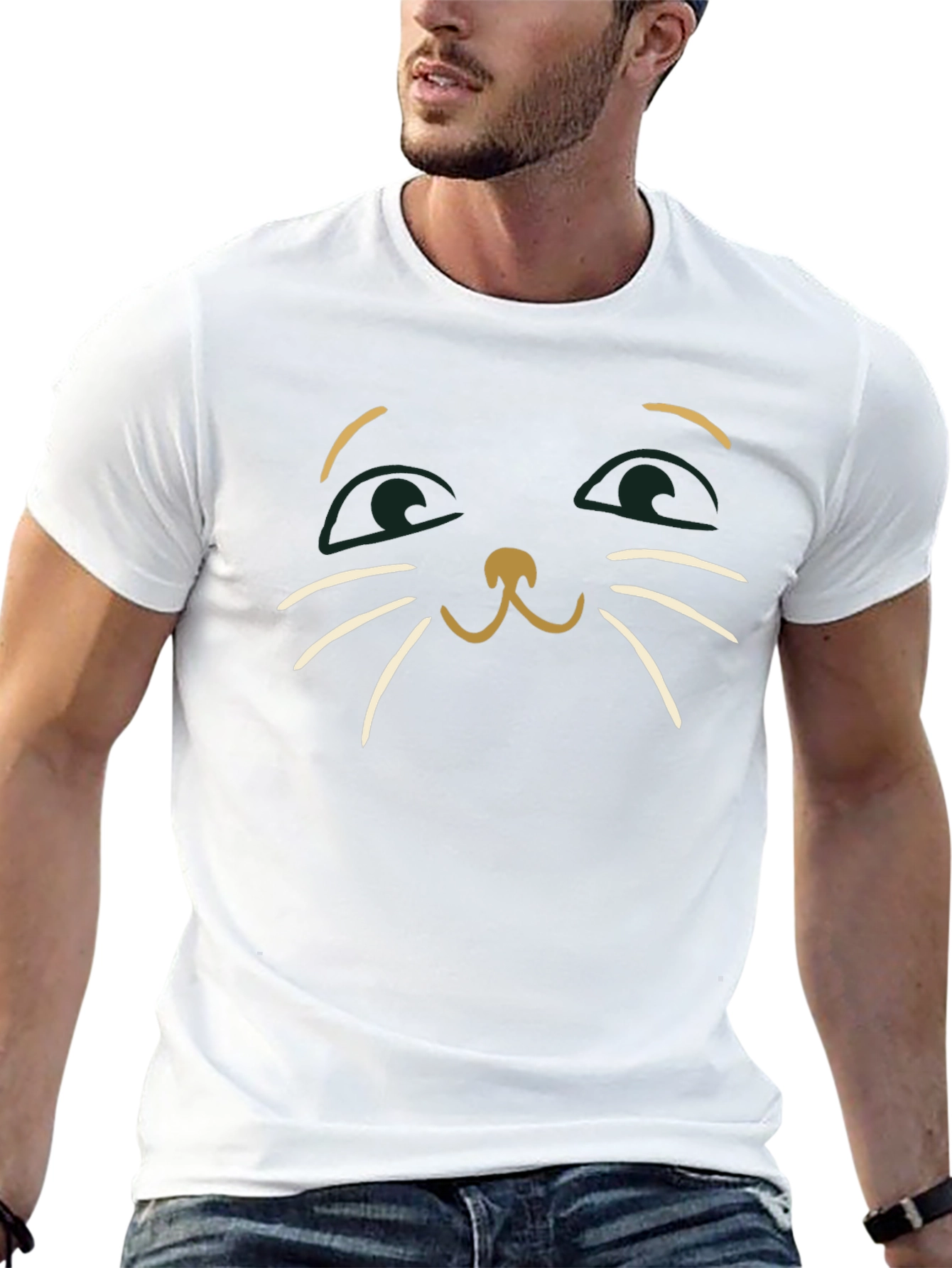 Cute Cat Face Graphic Tee - Mens Black T-Shirt