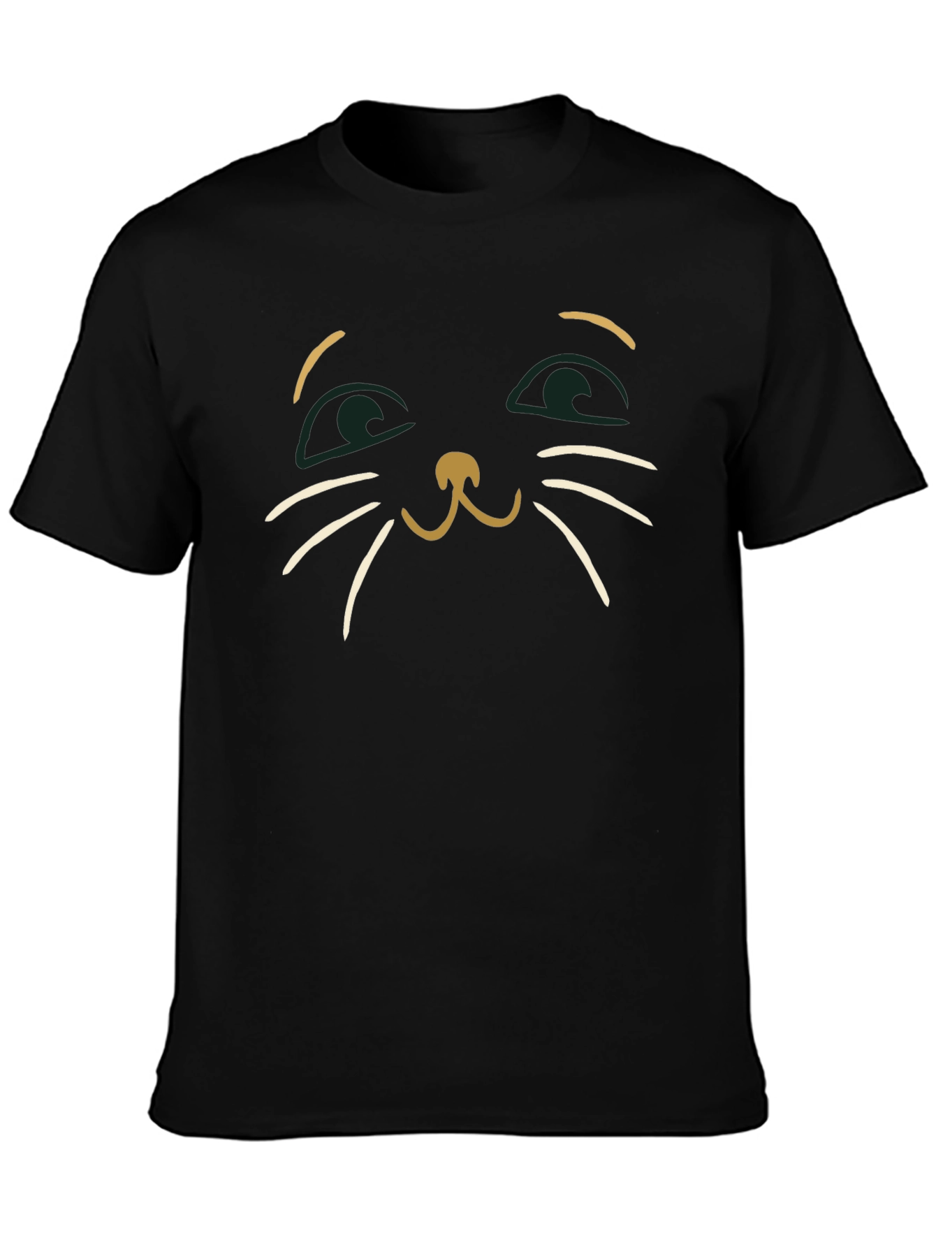 Cute Cat Face Graphic Tee - Mens Black T-Shirt