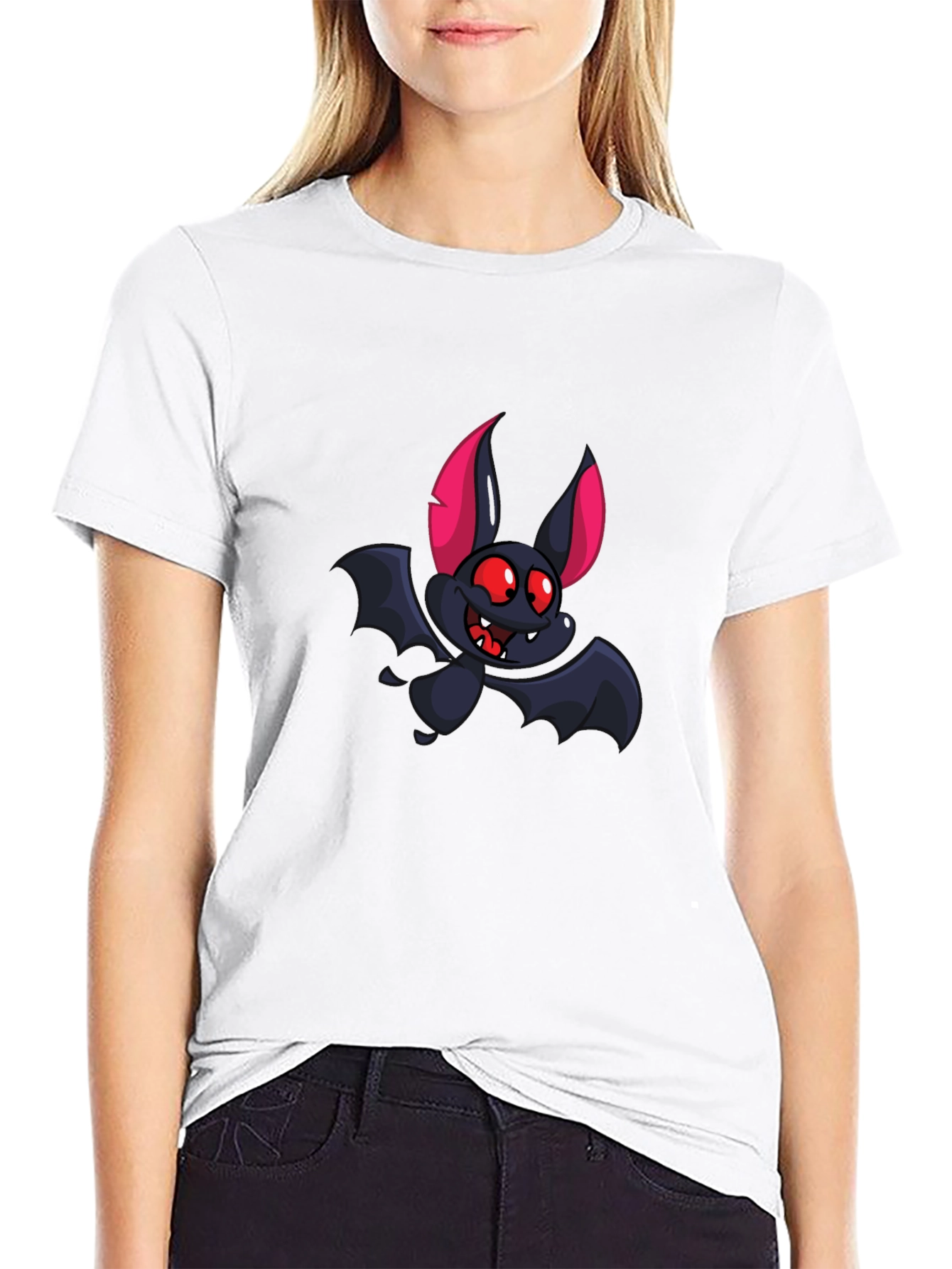 Cartoon Bat Graphic Tee - Black T-Shirt