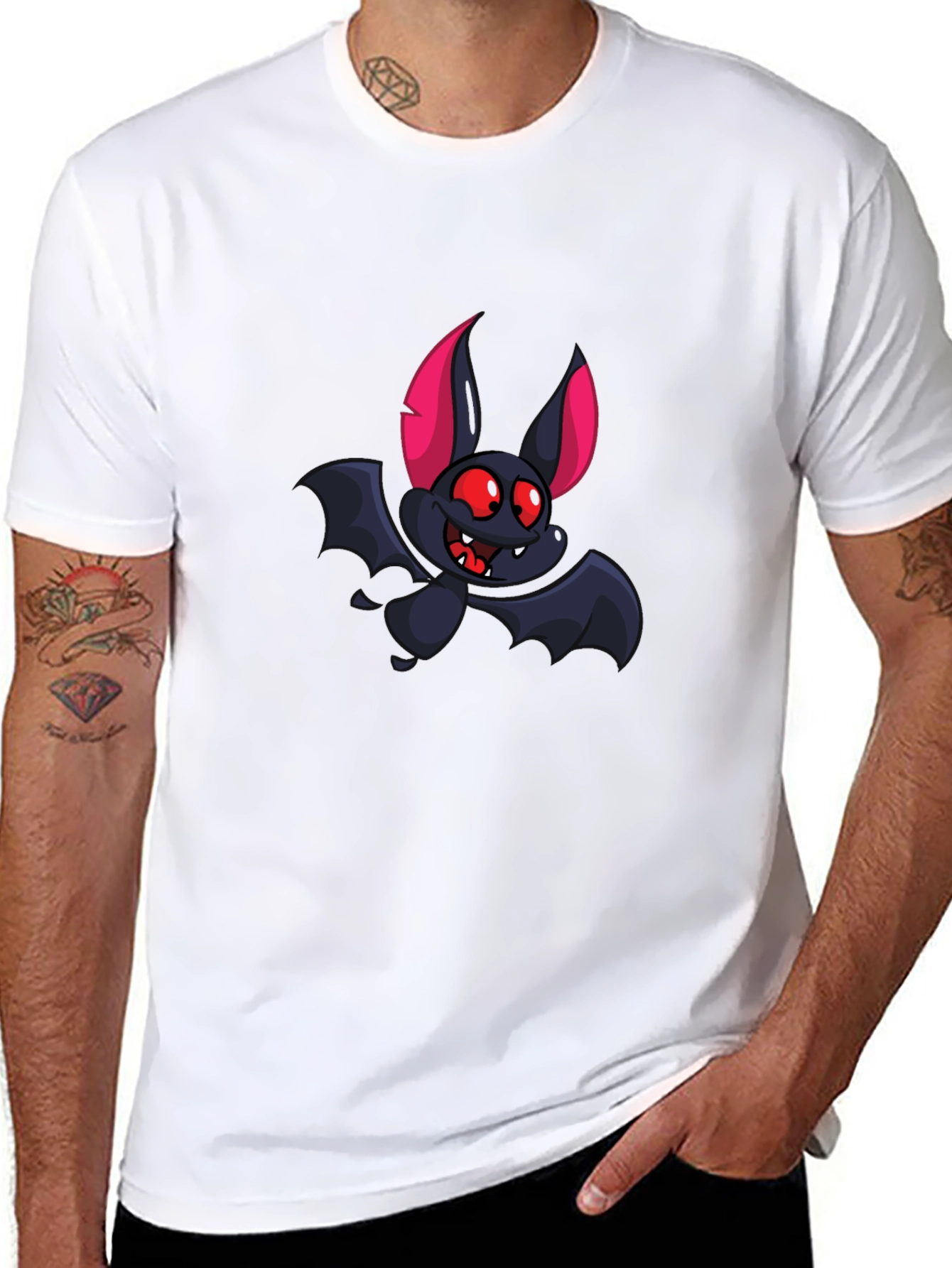 Cartoon Bat Graphic Tee - Black T-Shirt