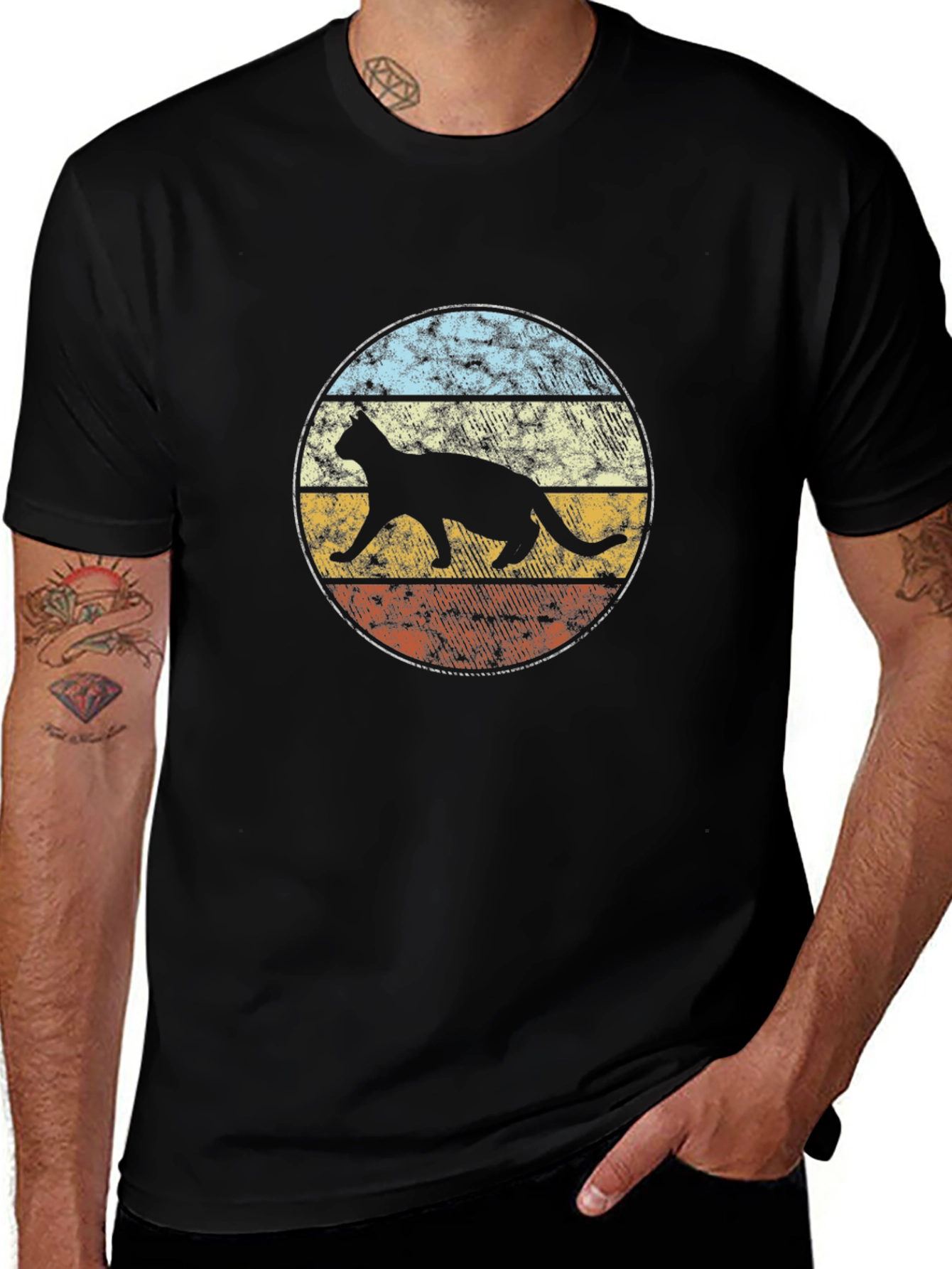 Retro Cat Silhouette Graphic T-Shirt