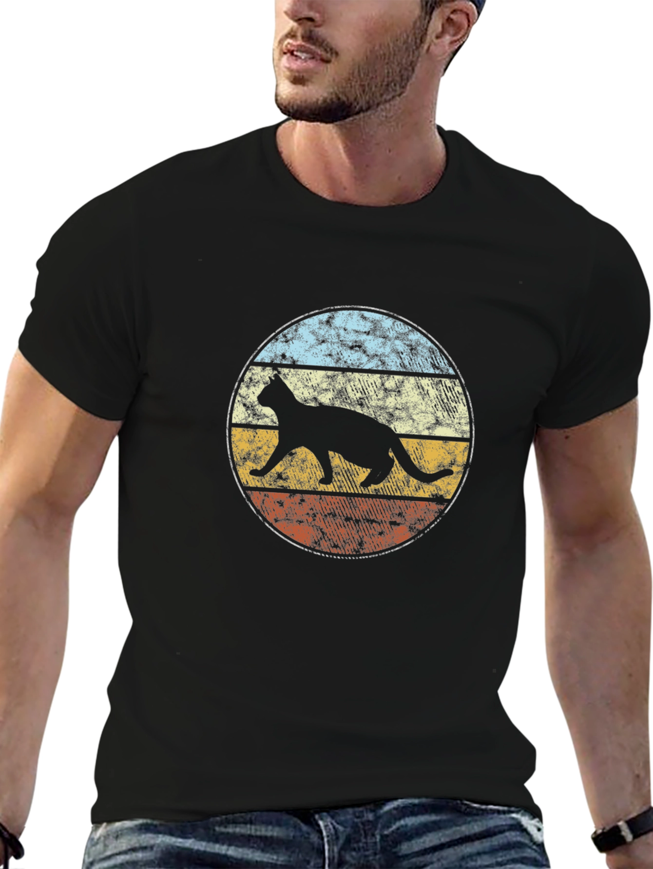 Retro Cat Silhouette Graphic T-Shirt