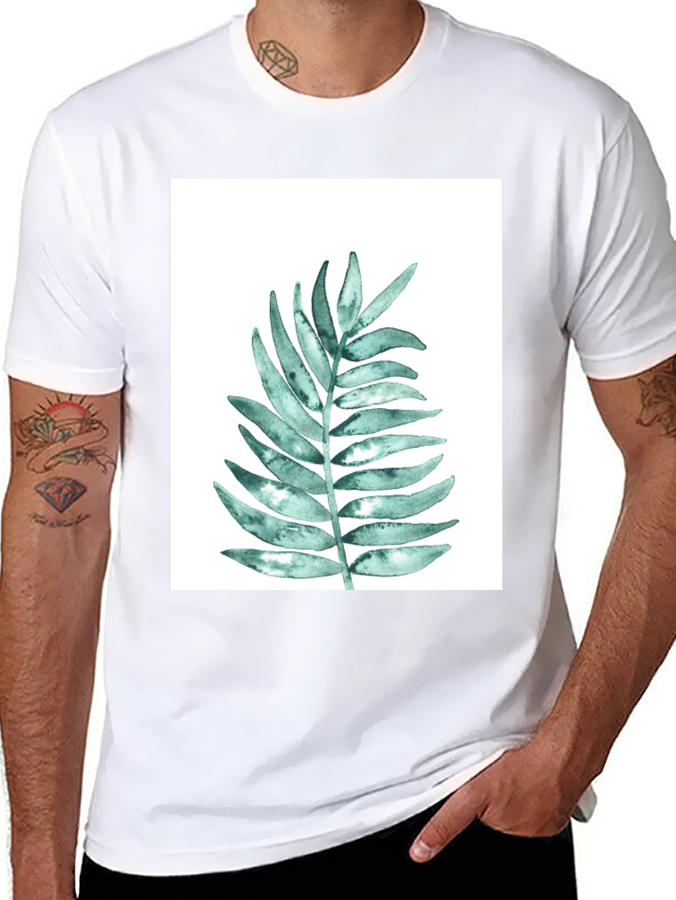 Botanical Leaf Print Black T-Shirt