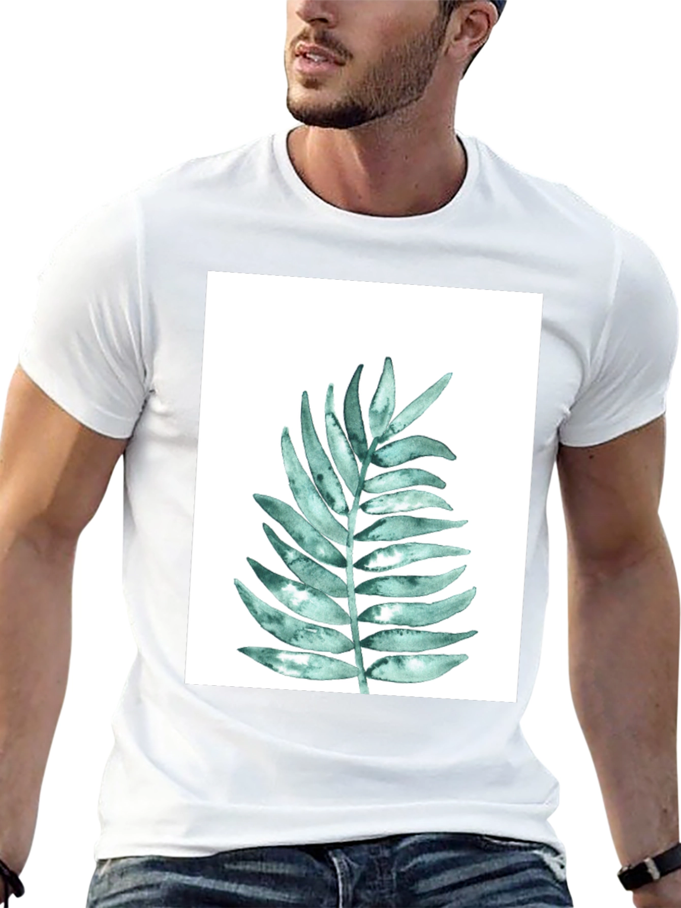 Botanical Leaf Print Black T-Shirt