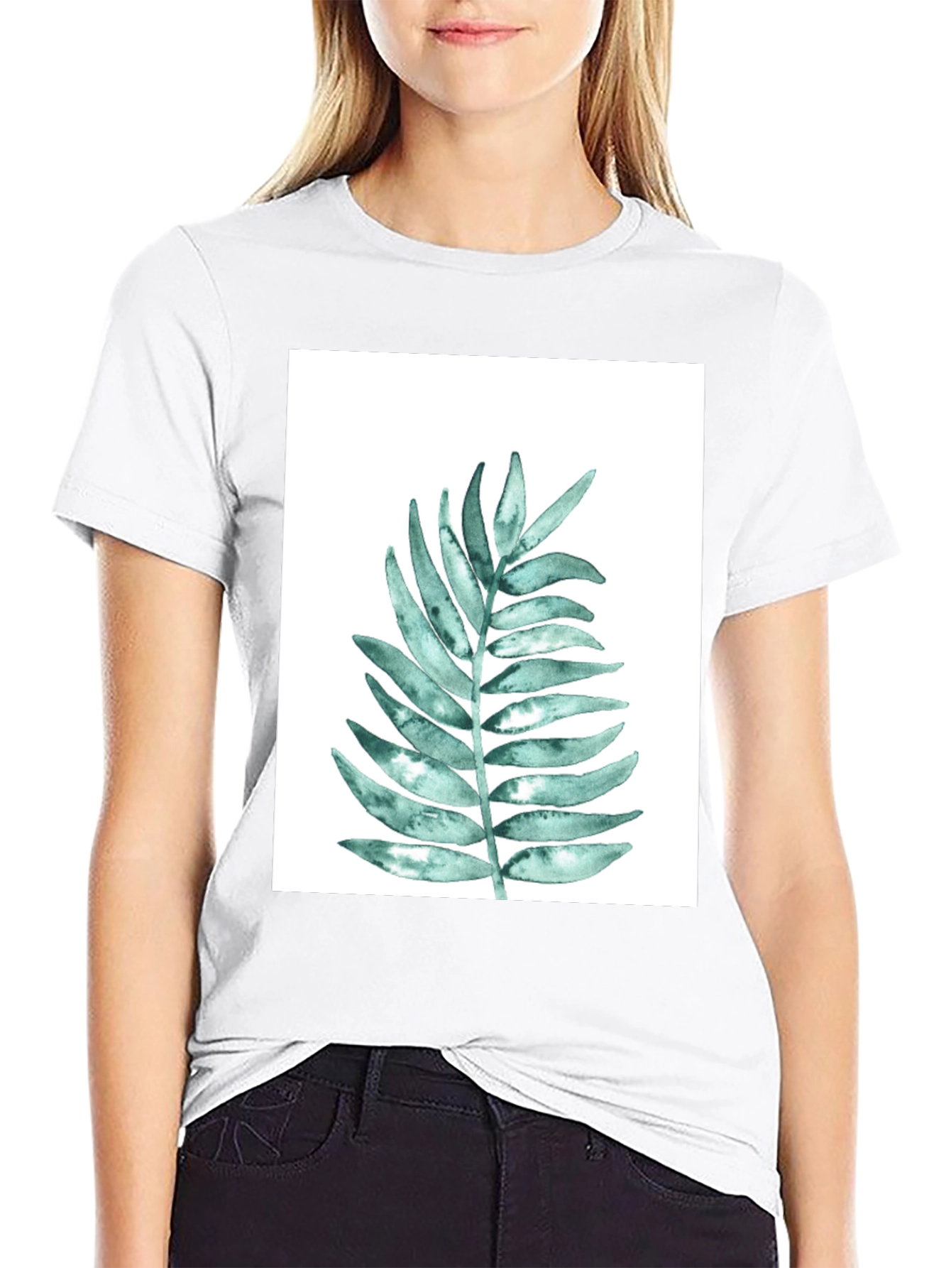 Botanical Leaf Print Black T-Shirt