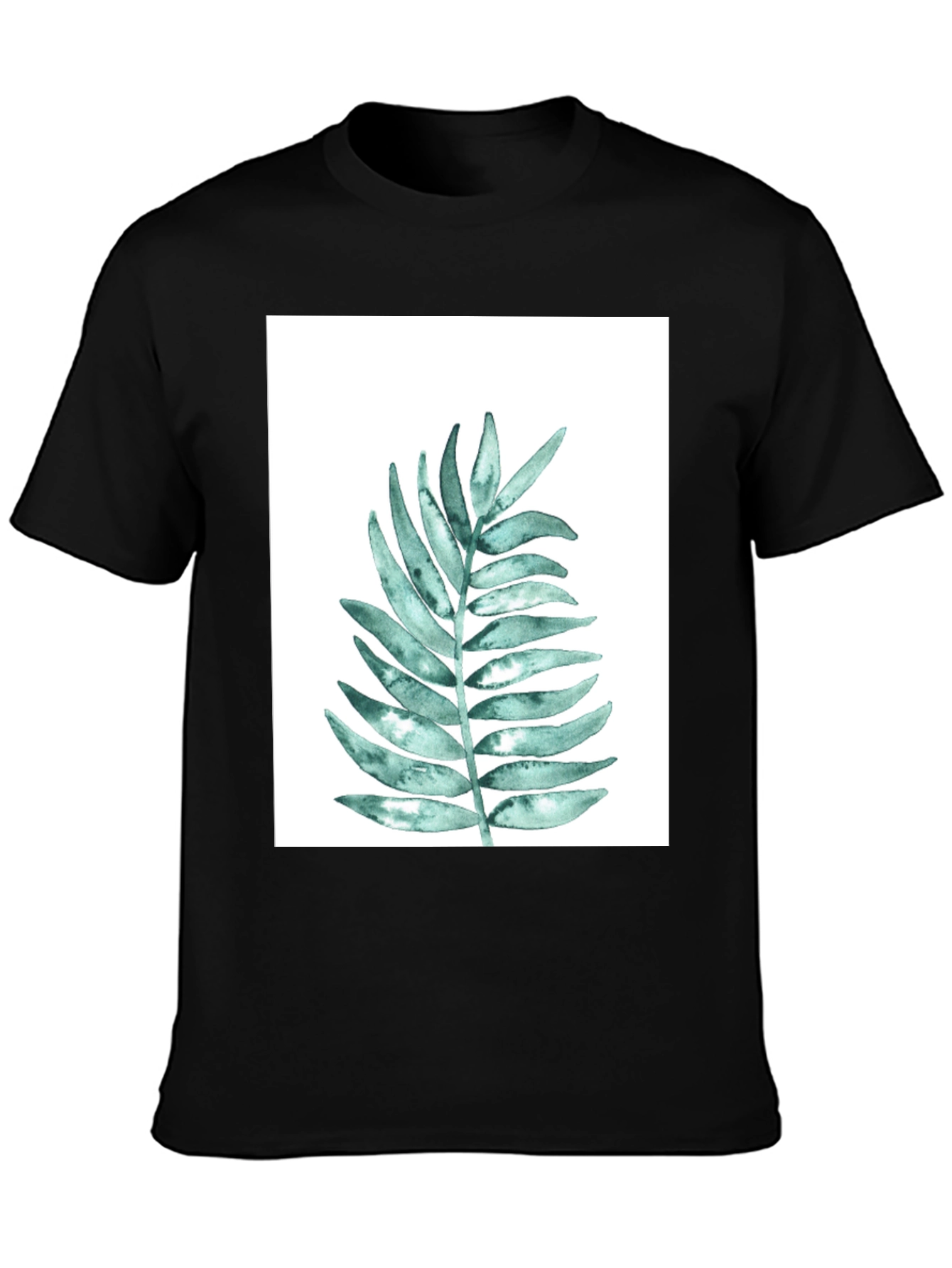 Botanical Leaf Print Black T-Shirt