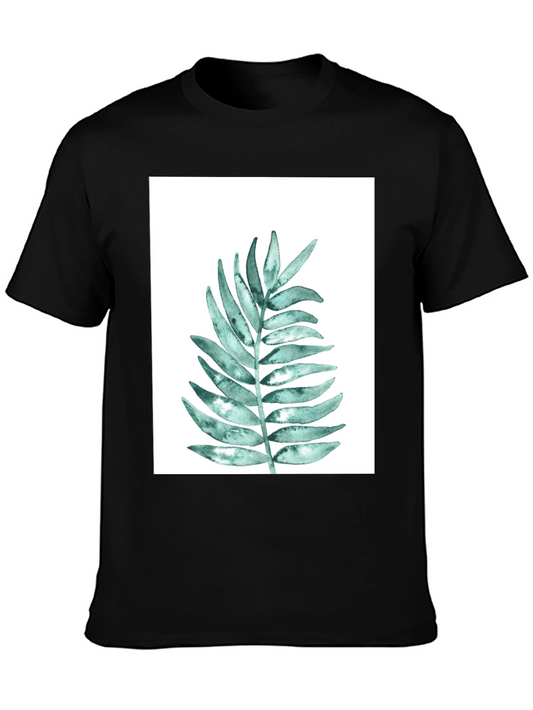 Botanical Leaf Print Black T-Shirt