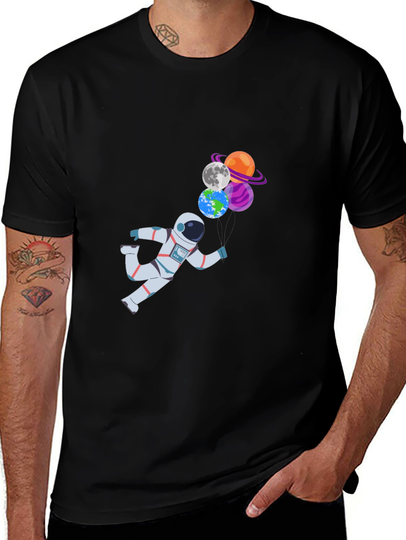 Astronaut & Planet Balloons Graphic T-Shirt