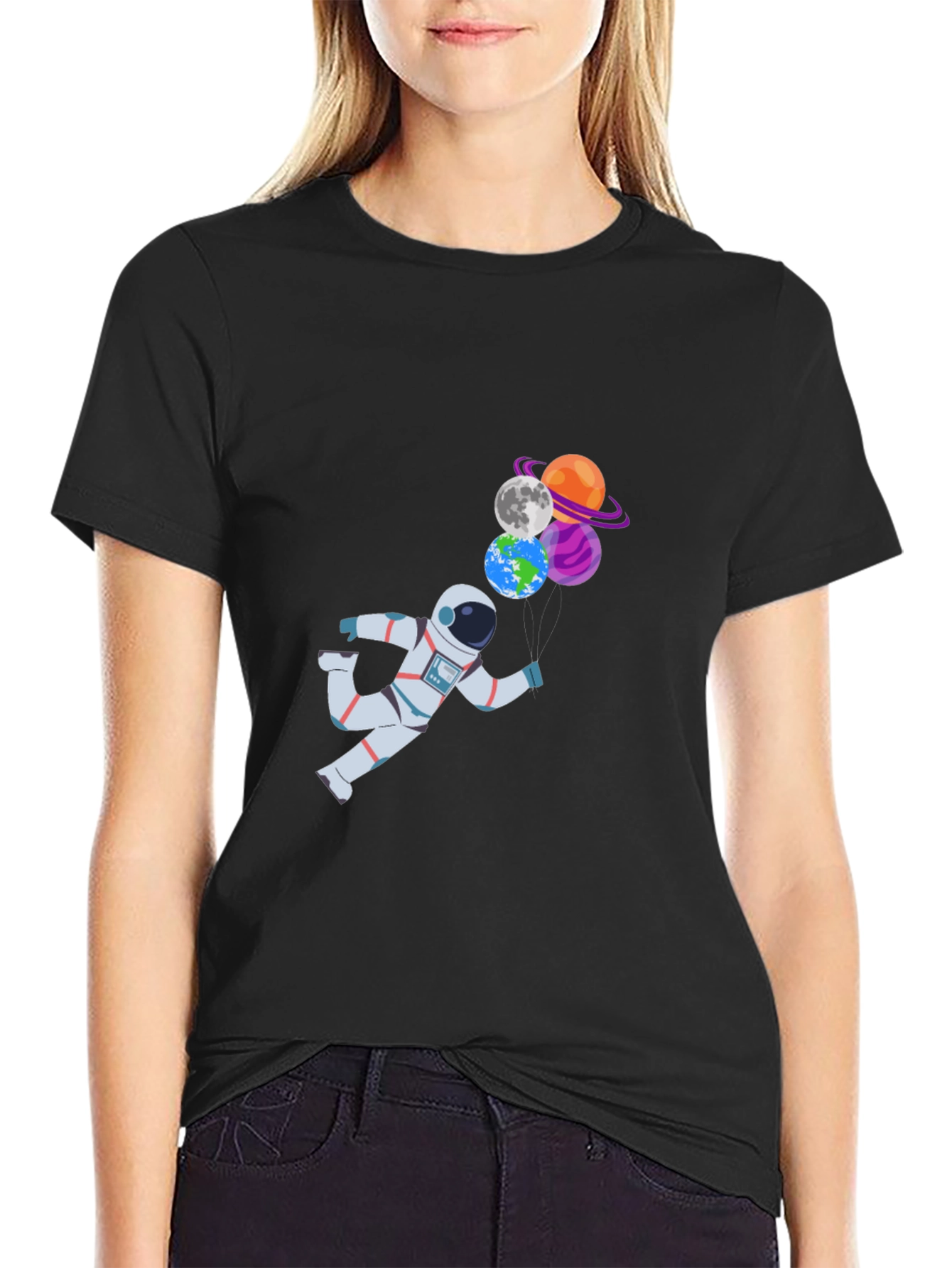 Astronaut & Planet Balloons Graphic T-Shirt
