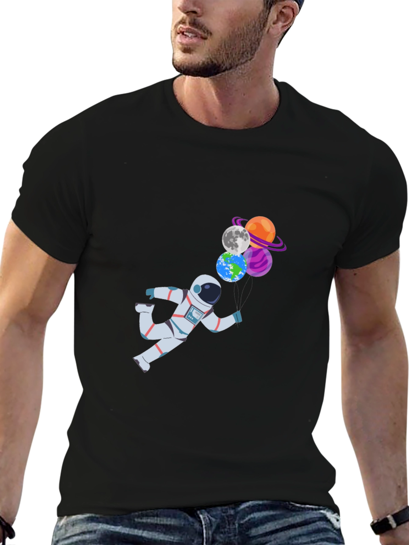 Astronaut & Planet Balloons Graphic T-Shirt