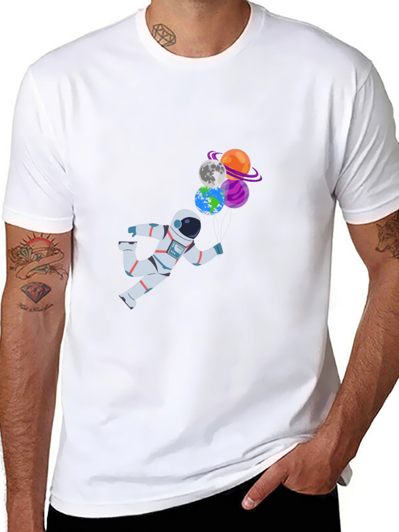 Astronaut & Planet Balloons Graphic T-Shirt