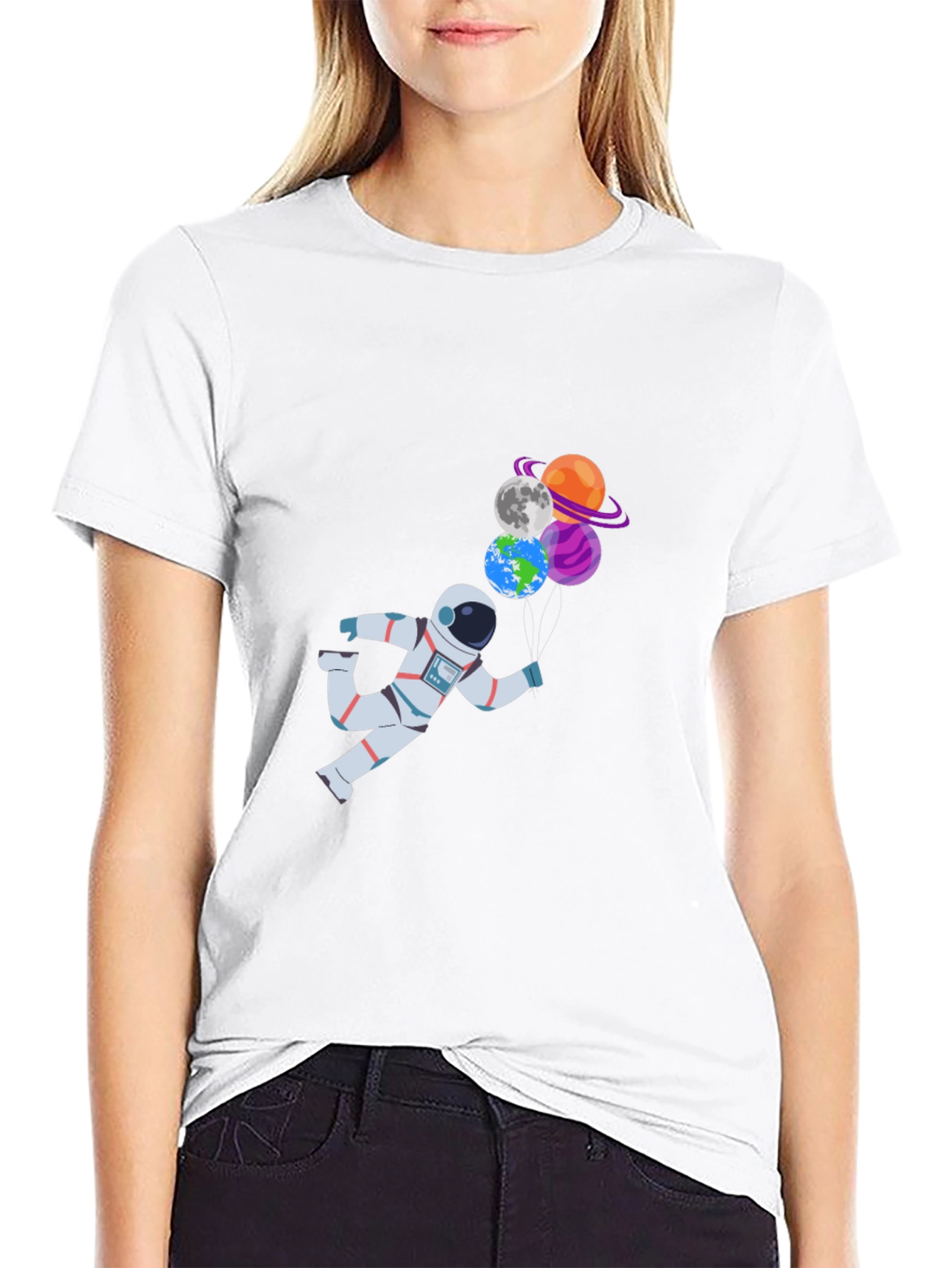 Astronaut & Planet Balloons Graphic T-Shirt
